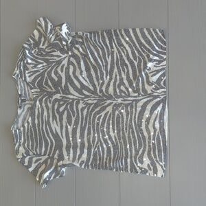 Express Women's Zebra Sequin Short Sleeve Tshirt Size Small S